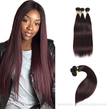 Free Sample 99J Straight hair bundles with closure Cuticle Aligned Virgin Brazilian double drawn 100% human hair bundles